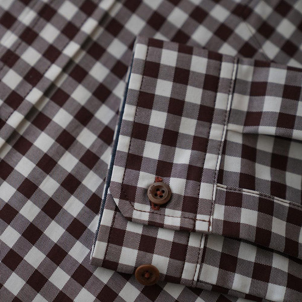 Bølger Mens Hamar Wool/Cotton Shirt (Brown Check) - Unbound Supply Co.