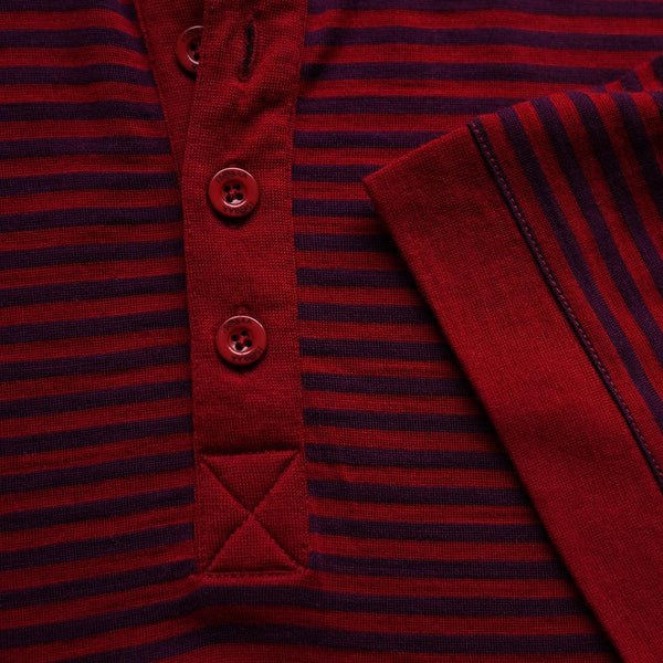Isobaa Mens Merino 180 Short Sleeve Polo Shirt (Stripe Red/Wine)