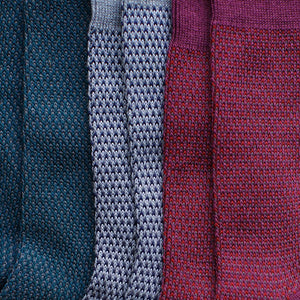 Isobaa Merino Blend Moss Stitch Socks (3 Pack - Wine/Charcoal/Petrol)