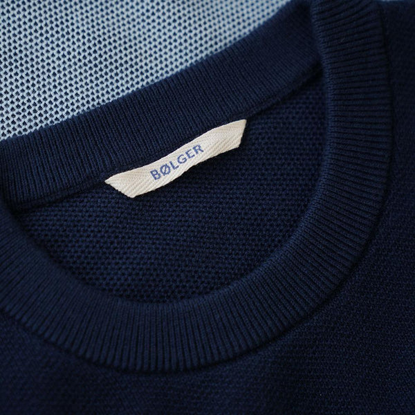 Bølger Mens Alesund Merino Blend Sweater (Navy/Ice Blue Melange) - Unbound Supply Co.