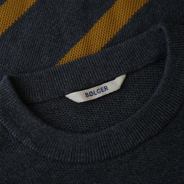 Bølger Mens Arnavik Merino Blend Stripe Sweater (Charcoal Melange/Golden Yellow) - Unbound Supply Co.