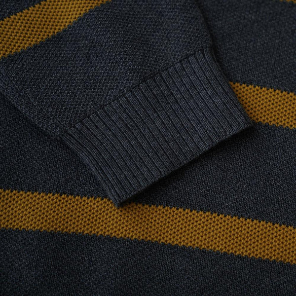 Bølger Mens Arnavik Merino Blend Stripe Sweater (Charcoal Melange/Golden Yellow) - Unbound Supply Co.