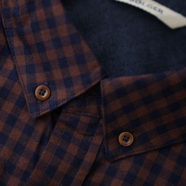 Bølger Mens Harstad Bamboo/Cotton Shirt (Navy/Brown Check) - Unbound Supply Co.