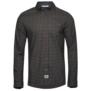 Bølger Mens Harstad Bamboo/Cotton Shirt (Navy/Olive Check) - Unbound Supply Co.