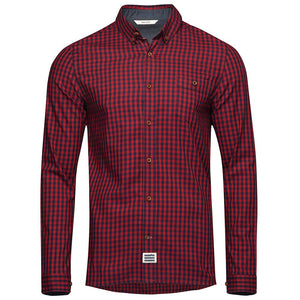 Bølger Mens Harstad Bamboo/Cotton Shirt (Navy/Red Check) - Unbound Supply Co.