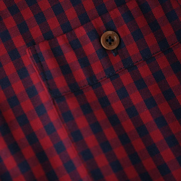 Bølger Mens Harstad Bamboo/Cotton Shirt (Navy/Red Check) - Unbound Supply Co.