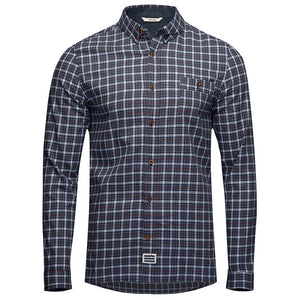 Bølger Mens Horten Cotton Shirt (Navy/Green Check) - Unbound Supply Co.