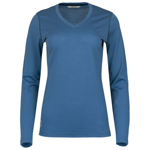 Bølger | Womens Lindas Merino V Neck Top (Sea Blue)