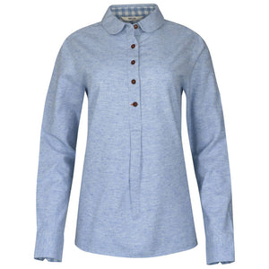 Bølger | Womens Vallersund Brushed Cotton/Linen Shirt (Blue Melange)