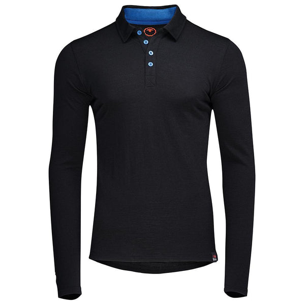 Isobaa Mens Merino 200 Long Sleeve Polo Shirt (Black/Blue)