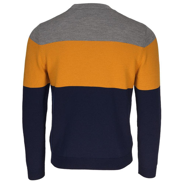 Isobaa Mens Merino Block Stripe Sweater (Navy/Mustard/Charcoal)