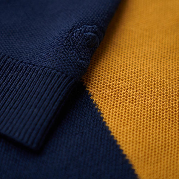 Isobaa Mens Merino Honeycomb Sweater (Navy/Mustard)