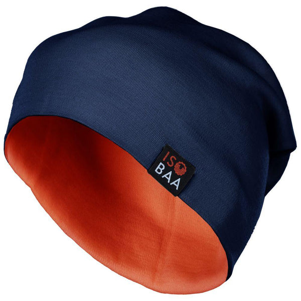 Isobaa Merino 230 Beanie Hat (Navy/Orange)